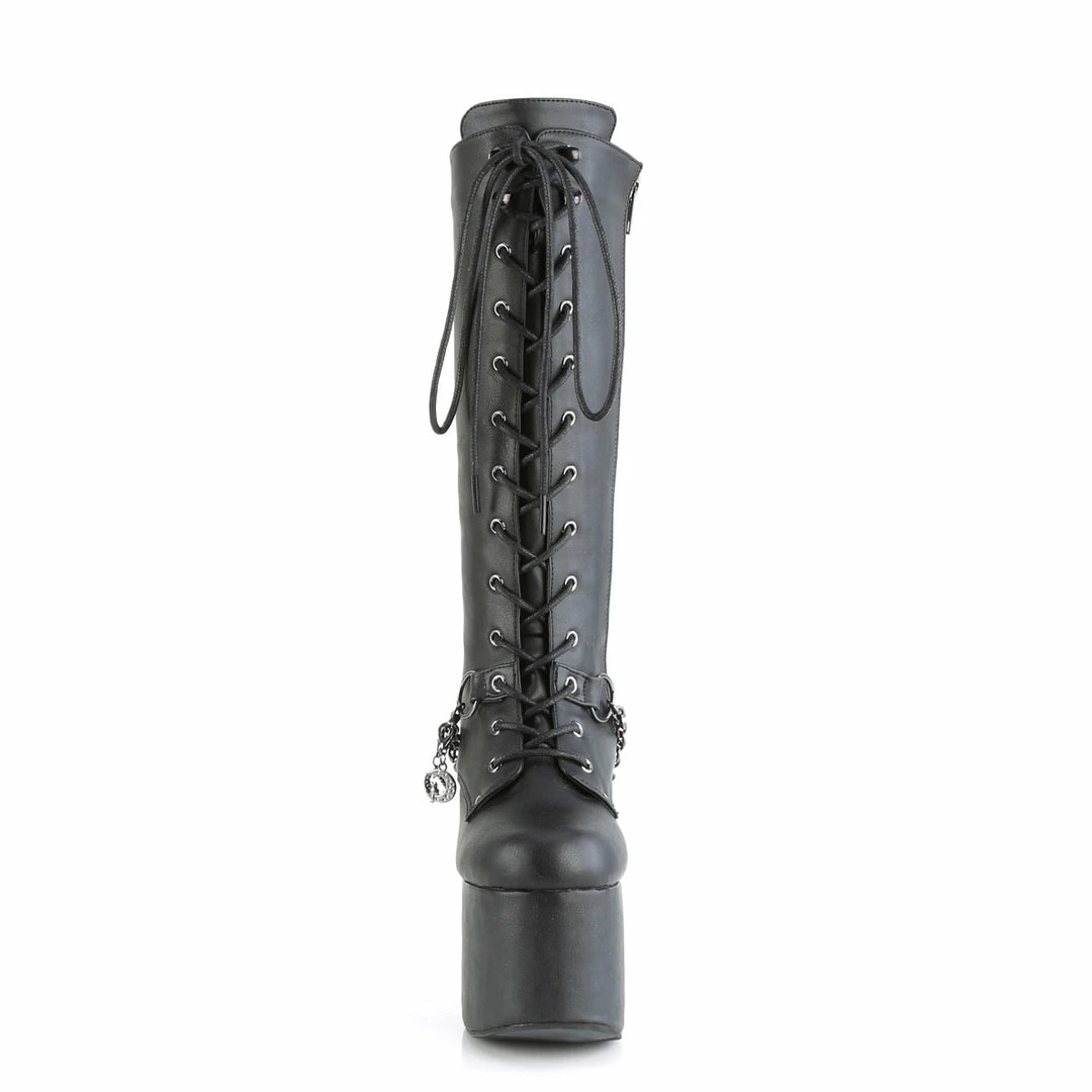 DEMONIA Torment-170 Black Chains Cat Moon Charms Goth Platform Knee Boots
