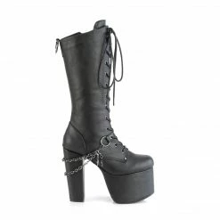 DEMONIA Torment-170 Black Chains Cat Moon Charms Goth Platform Knee Boots
