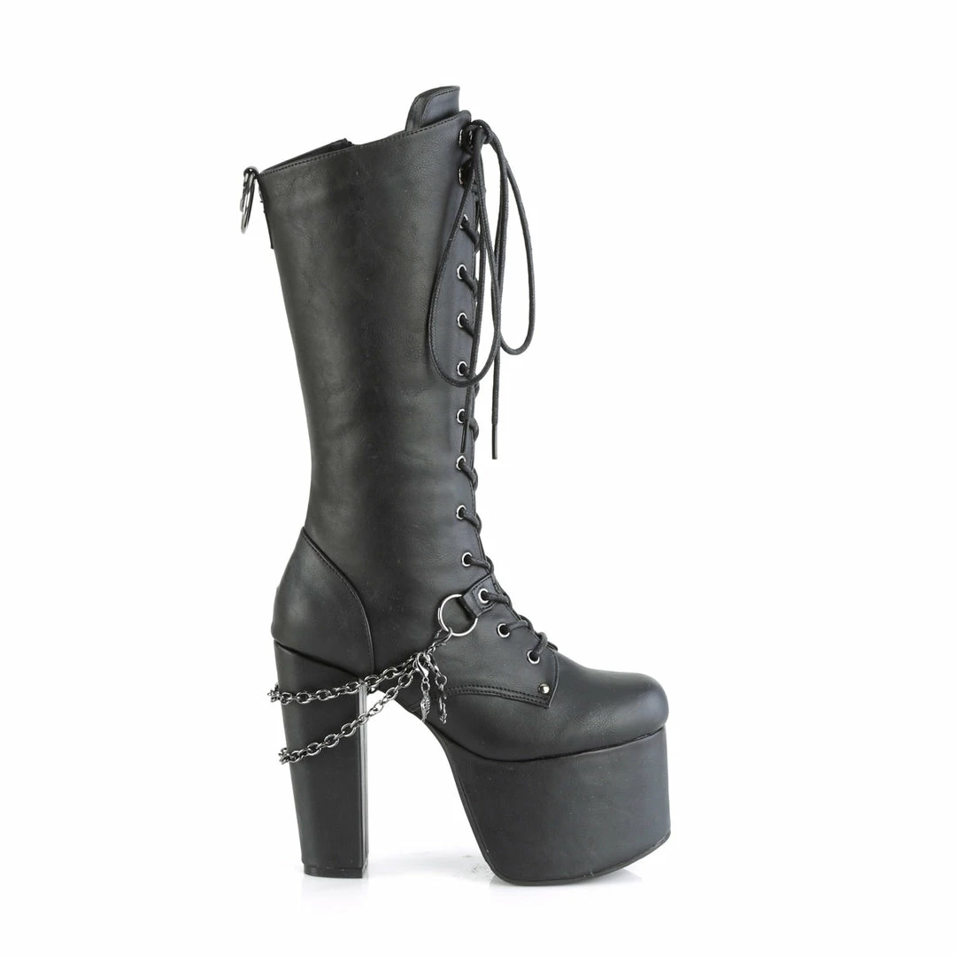 DEMONIA Torment-170 Black Chains Cat Moon Charms Goth Platform Knee Boots