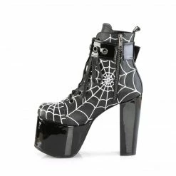 DEMONIA Torment-51 Women's Embroidered Spider Web Coffin Goth Platform Boots