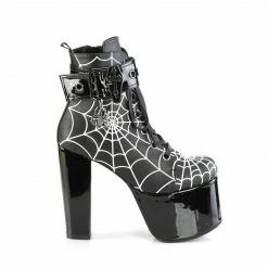 DEMONIA Torment-51 Women's Embroidered Spider Web Coffin Goth Platform Boots