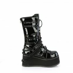 DEMONIA Trashville-138 Mens Black Patent Unisex Chain Studs Goth Boots Mens/Unisex