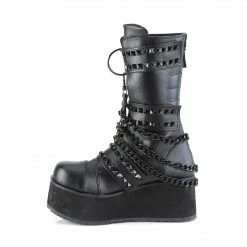 DEMONIA Trashville-138 Mens Black Vegan Leather Unisex Chain Studs Goth Boots