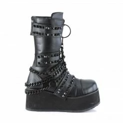 DEMONIA Trashville-138 Mens Black Vegan Leather Unisex Chain Studs Goth Boots