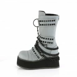 DEMONIA Trashville-138 Mens Grey Reflective Unisex Chain Studs Goth Boots Mens/Unisex
