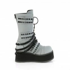 DEMONIA Trashville-138 Mens Grey Reflective Unisex Chain Studs Goth Boots Mens/Unisex