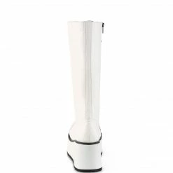 Mens/Unisex DEMONIA Trashville-502 Mens White Unisex Goth 17 Eyelet Platform Knee Boots