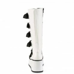 DEMONIA Trashville-518 Mens White Vegan Leather Unisex Goth 5 Buckle Knee Boots