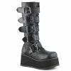 DEMONIA Trashville-518 Mens Black Vegan Leather Unisex Goth 5 Buckle Knee Boots