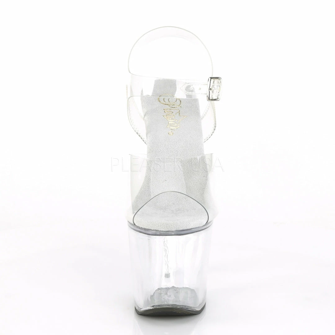 PLEASER Unicorn-708 Clear Ankle Strap Stripper Pole Dancer Platforms 7" Heels