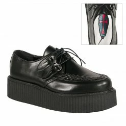 DEMONIA V-Creeper-502 Black Goth Punk Rockabilly Mens Unisex 2" Platform Shoes Mens/Unisex