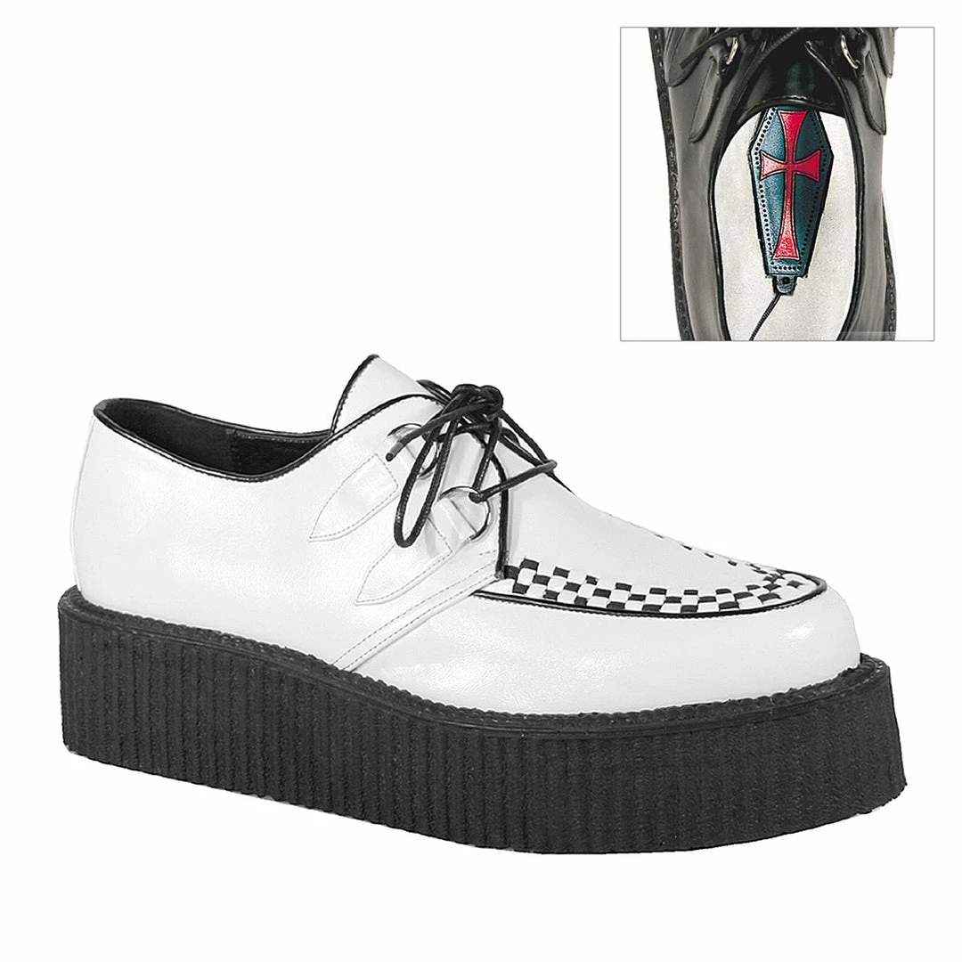 DEMONIA V-Creeper-502 White Goth Punk Rockabilly Mens Unisex 2" Platform Shoes