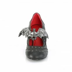 A Shoe Addiction DEMONIA Vivika-32 Black Goth Bat Buckle Studs Wingtip Cuban Block 3" Pumps Heels