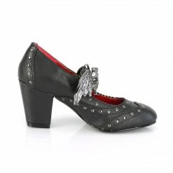 A Shoe Addiction DEMONIA Vivika-32 Black Goth Bat Buckle Studs Wingtip Cuban Block 3