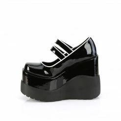 DEMONIA Void-37 Black White Goth Mary Janes Wedge Platforms Heels