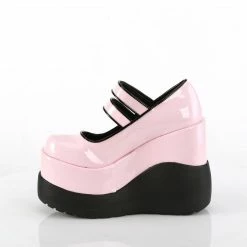 DEMONIA Void-37 Pink Patent Goth Mary Janes Wedge Platforms Heels