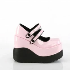 DEMONIA Void-37 Pink Patent Goth Mary Janes Wedge Platforms Heels