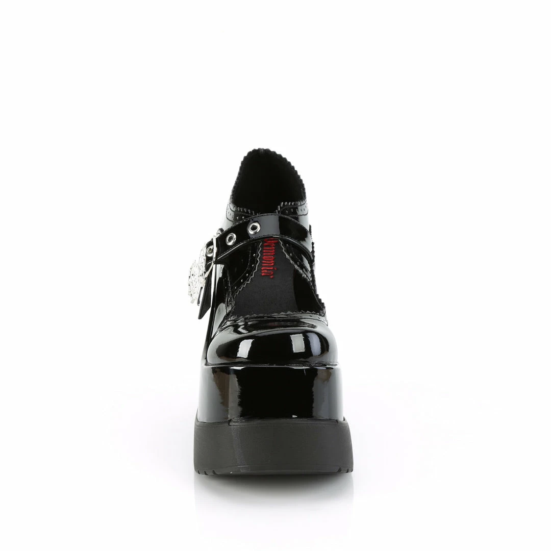Heels DEMONIA Void-38 Black Patent Heart Spiderweb Goth Mary Jane Wedge Platform