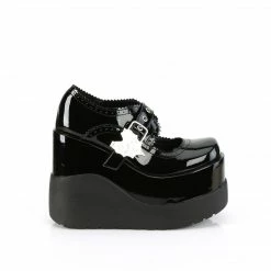 Heels DEMONIA Void-38 Black Patent Heart Spiderweb Goth Mary Jane Wedge Platform