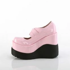 DEMONIA Void-38 Pink Patent Heart Spiderweb Goth Mary Jane Wedge Platform