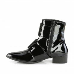 DEMONIA Warlock-55 Black Patent Men's Unisex Grommet Winklepicker Boots