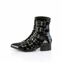 DEMONIA Warlock-70 Black Patent Men's Unisex Grommet Winklepicker Boots