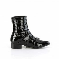 DEMONIA Warlock-70 Black Patent Men's Unisex Grommet Winklepicker Boots