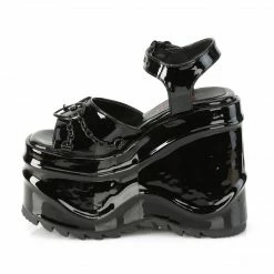 DEMONIA WAVE-09 Black Patent Goth Heart Buckle Chains 6