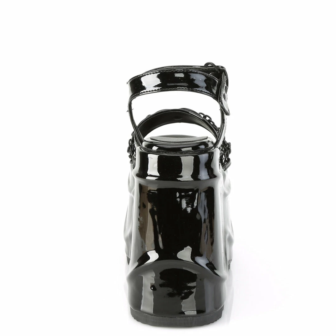 DEMONIA WAVE-09 Black Patent Goth Heart Buckle Chains 6" Platform Sandals Shoes Heels