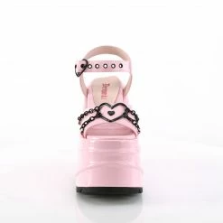 DEMONIA WAVE-09 Pink Goth Heart Buckle Chains 6" Wedge Platform Sandals Shoes Heels