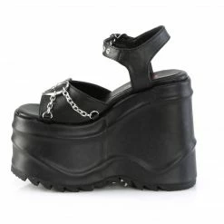 Heels DEMONIA WAVE-09 Black Faux Leather Goth Heart Buckle Chains 6