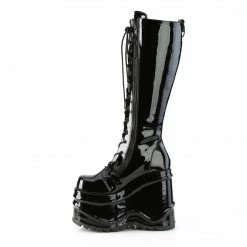 DEMONIA WAVE-200 Black Patent Zipper Detail Goth Platform Knee Boots