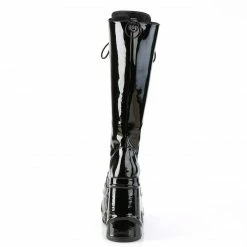 DEMONIA WAVE-200 Black Patent Zipper Detail Goth Platform Knee Boots