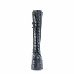 DEMONIA WAVE-200 Black Vegan Leather Zipper Detail Goth Platform Knee Boots