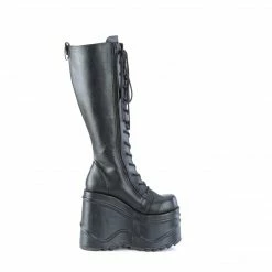 DEMONIA WAVE-200 Black Vegan Leather Zipper Detail Goth Platform Knee Boots