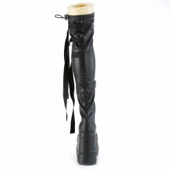 DEMONIA WAVE-315 Black Vegan Leather Hanging Strap Goth Platform Thigh Boots