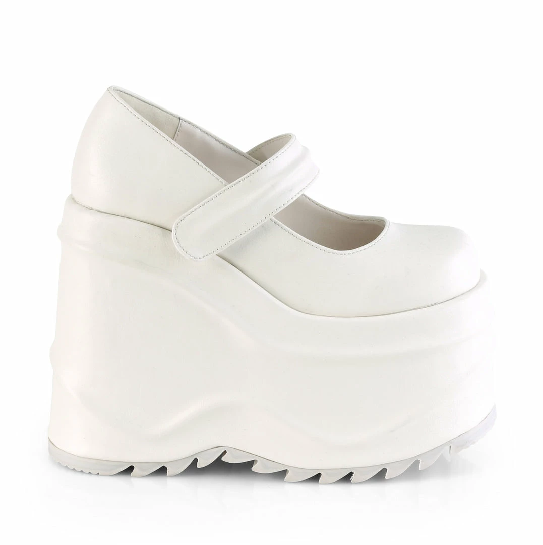 DEMONIA WAVE-32 White Goth Mary Jane 6" Wedge Platform Shoes