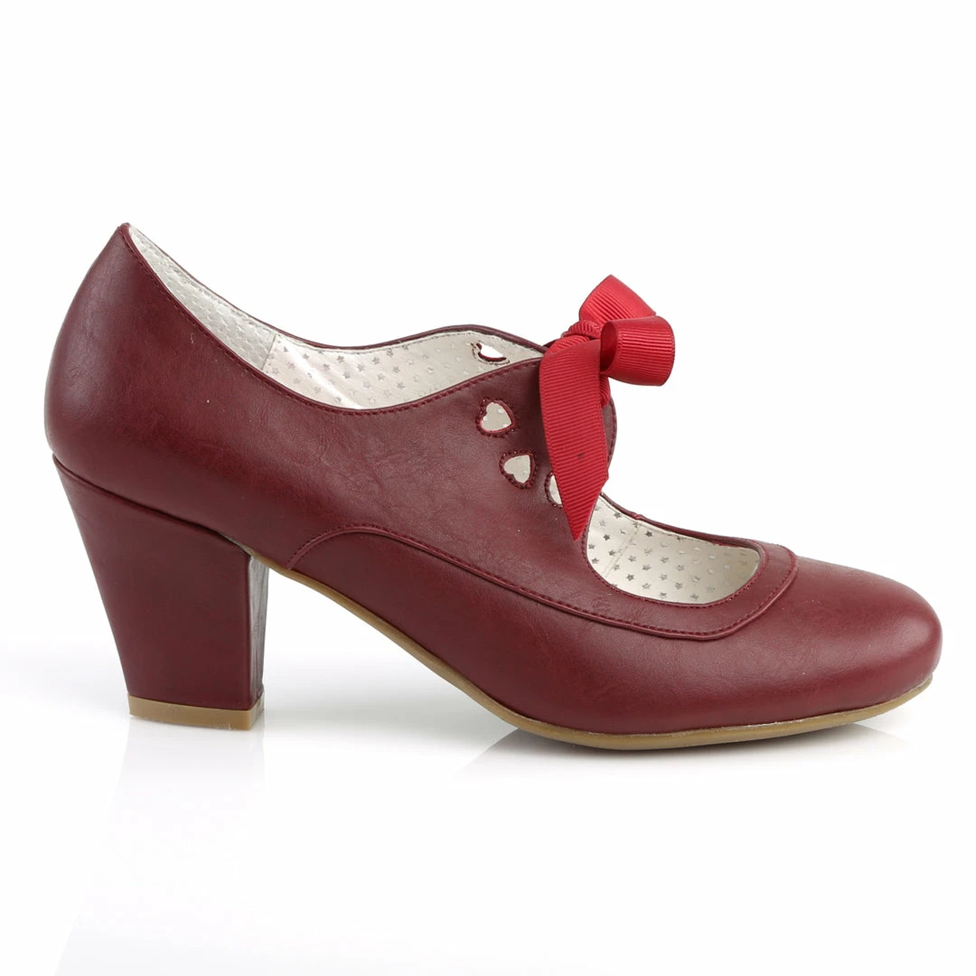 Pleaser PINUP COUTURE WIGGLE-32 Burgundy Red Mary Janes Pinup Heart Cutout 2.5" Heels