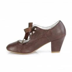 Pleaser PINUP COUTURE WIGGLE-32 Dark Brown Mary Janes Pinup Heart Cutout 2.5