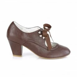 Pleaser PINUP COUTURE WIGGLE-32 Dark Brown Mary Janes Pinup Heart Cutout 2.5