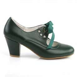 Pleaser PINUP COUTURE WIGGLE-32 Dark Green Mary Janes Pinup Heart Cutout 2.5