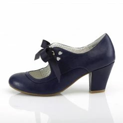 Pleaser PINUP COUTURE WIGGLE-32 Navy Blue Mary Janes Pinup Heart Cutout 2.5