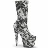 PLEASER Adore-1020DP Money Dollar Print Pole Dancer Club 7" Platform Ankle Boots