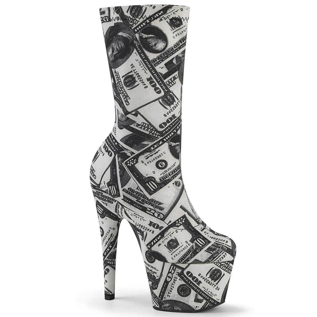 PLEASER Adore-1020DP Money Dollar Print Pole Dancer Club 7" Platform Ankle Boots