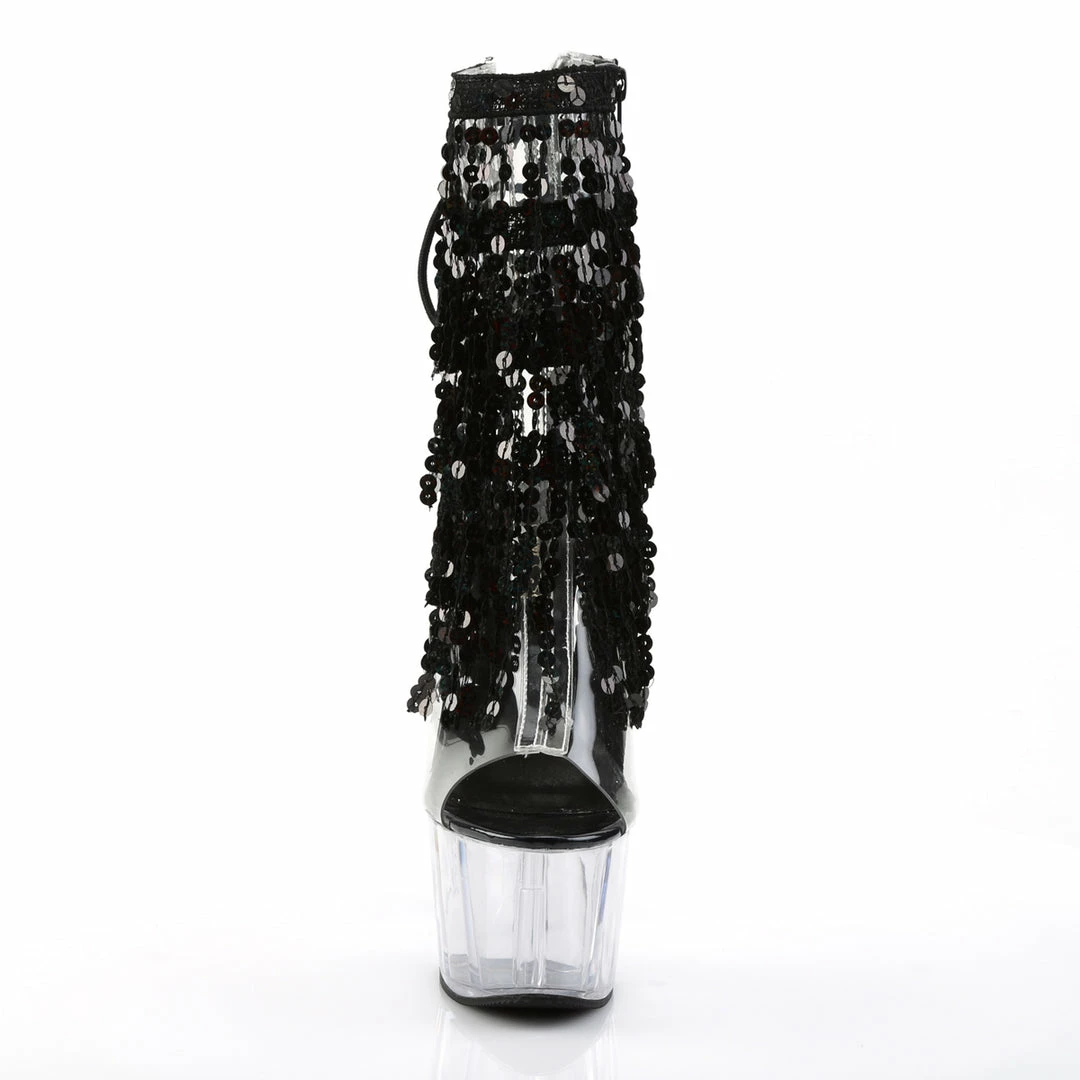 PLEASER Adore-1017SQF Black Sequins Fringe Burlesque Dancer Club Boots Heels