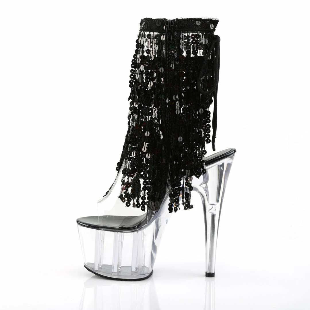 PLEASER Adore-1017SQF Black Sequins Fringe Burlesque Dancer Club Boots Heels