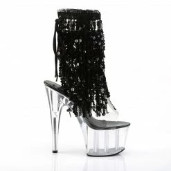 PLEASER Adore-1017SQF Black Sequins Fringe Burlesque Dancer Club Boots Heels