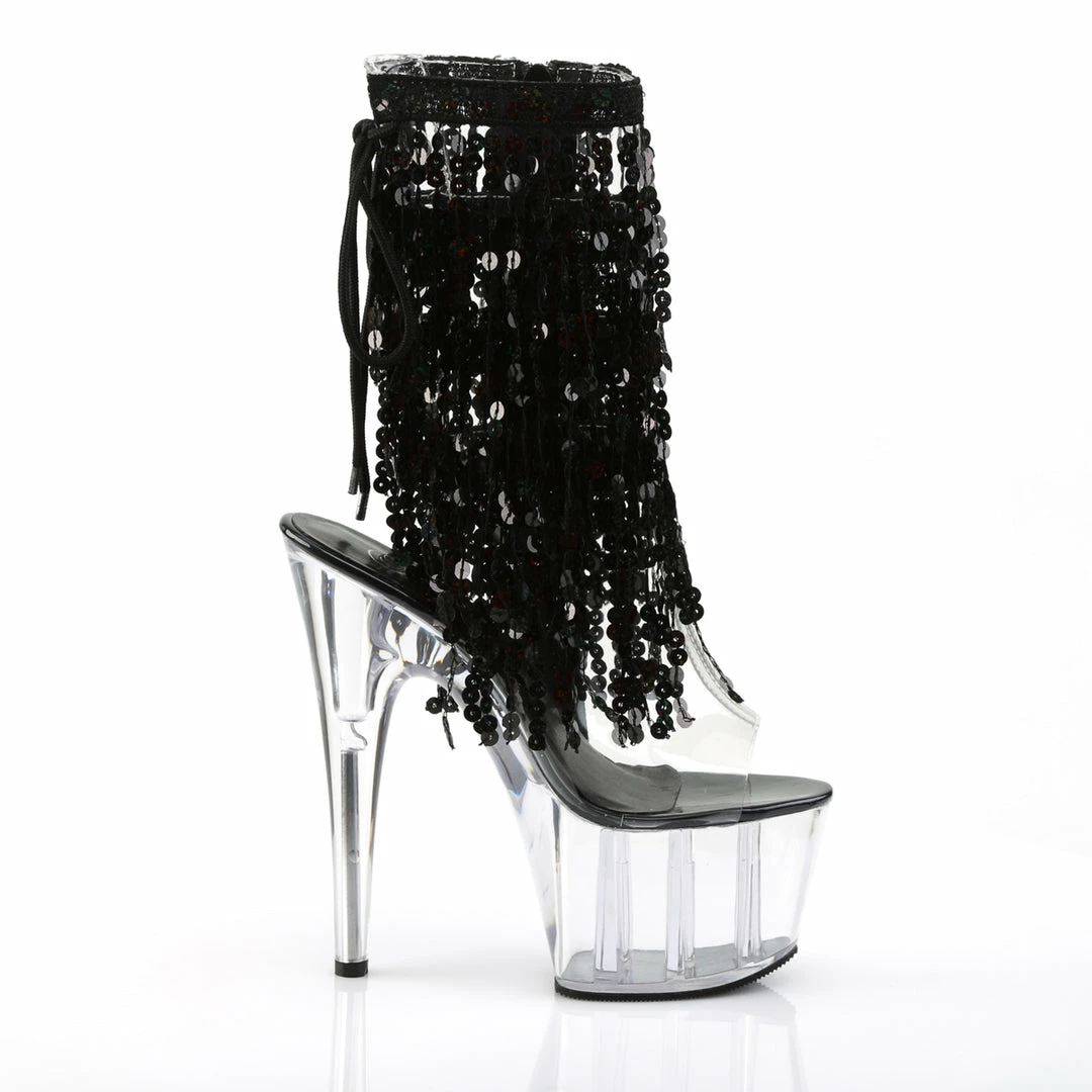 PLEASER Adore-1017SQF Black Sequins Fringe Burlesque Dancer Club Boots Heels
