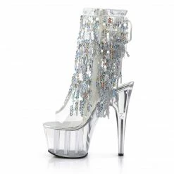 PLEASER Adore-1017SQF Silver Sequins Fringe Burlesque Dancer Club Boots Heels