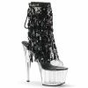 PLEASER Adore-1017SQF Black Sequins Fringe Burlesque Dancer Club Boots Heels